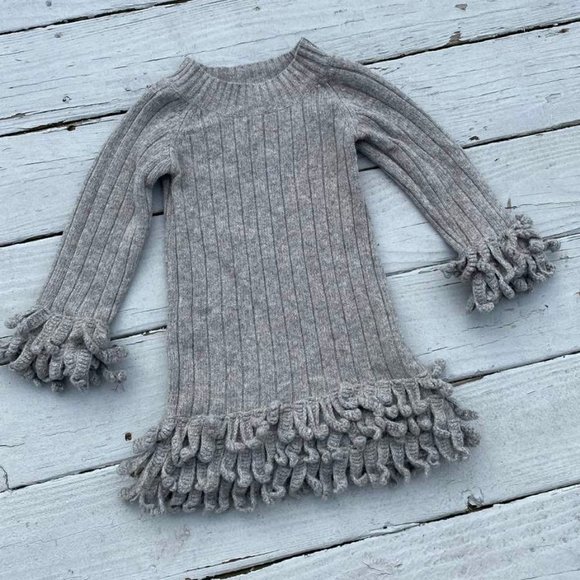 CHARABIA Girls European Boutique Dress Chasing Fireflies Grey Sweater Fringe - Picture 1 of 1